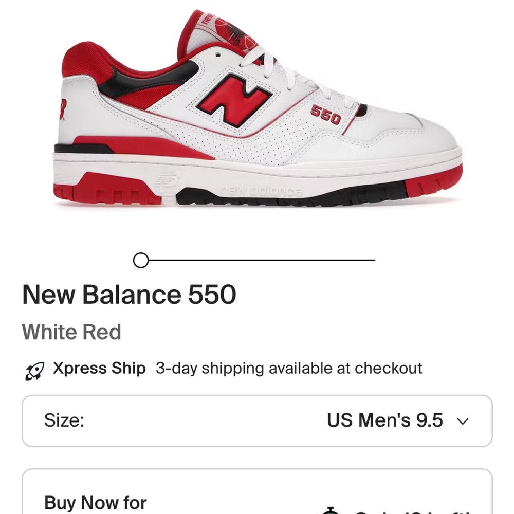 New Balance 550 White and Red Sneakers
